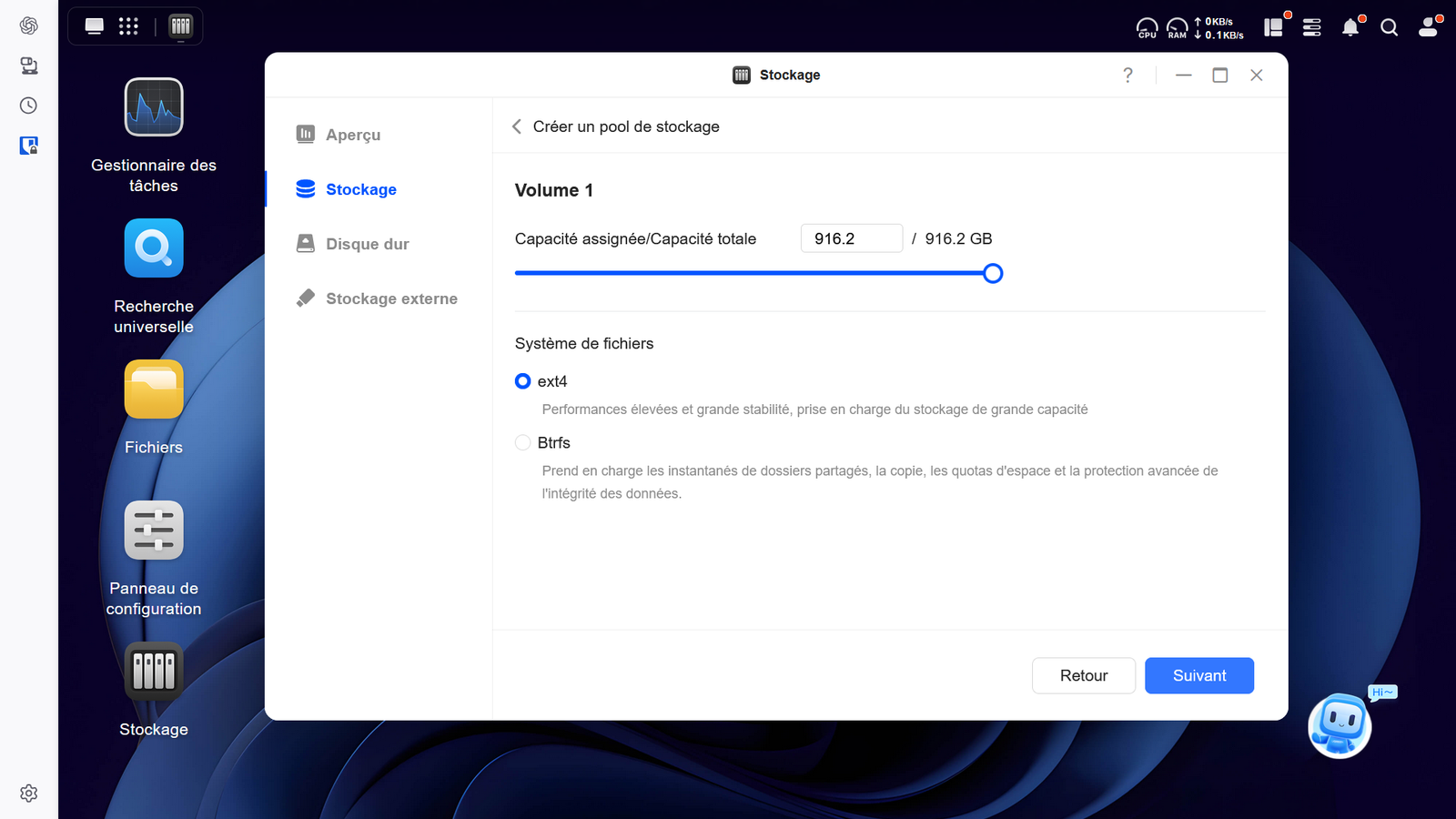 Interface de configuration NAS - Étape 3