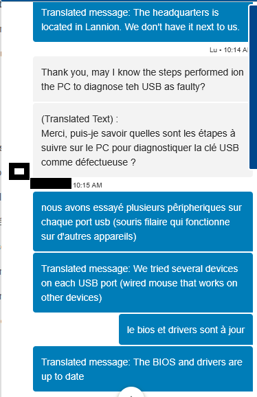 Échange avec le support technique Dell - Étape 1