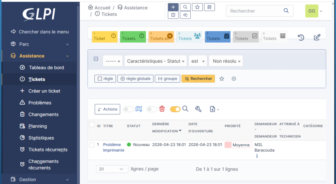 Suivi des tickets d'assistance sous GLPI
