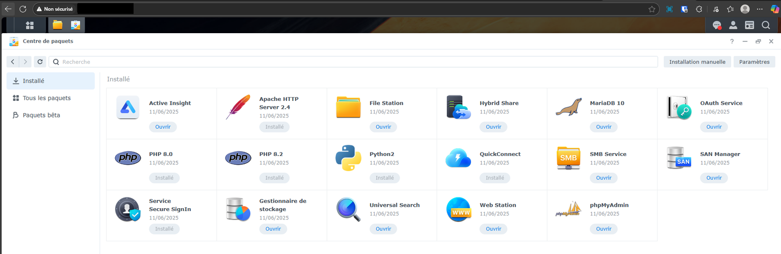 Applications installées sur le NAS