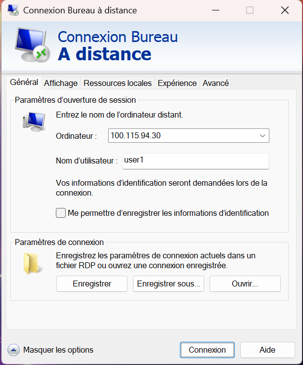 Lancement du client MSTSC