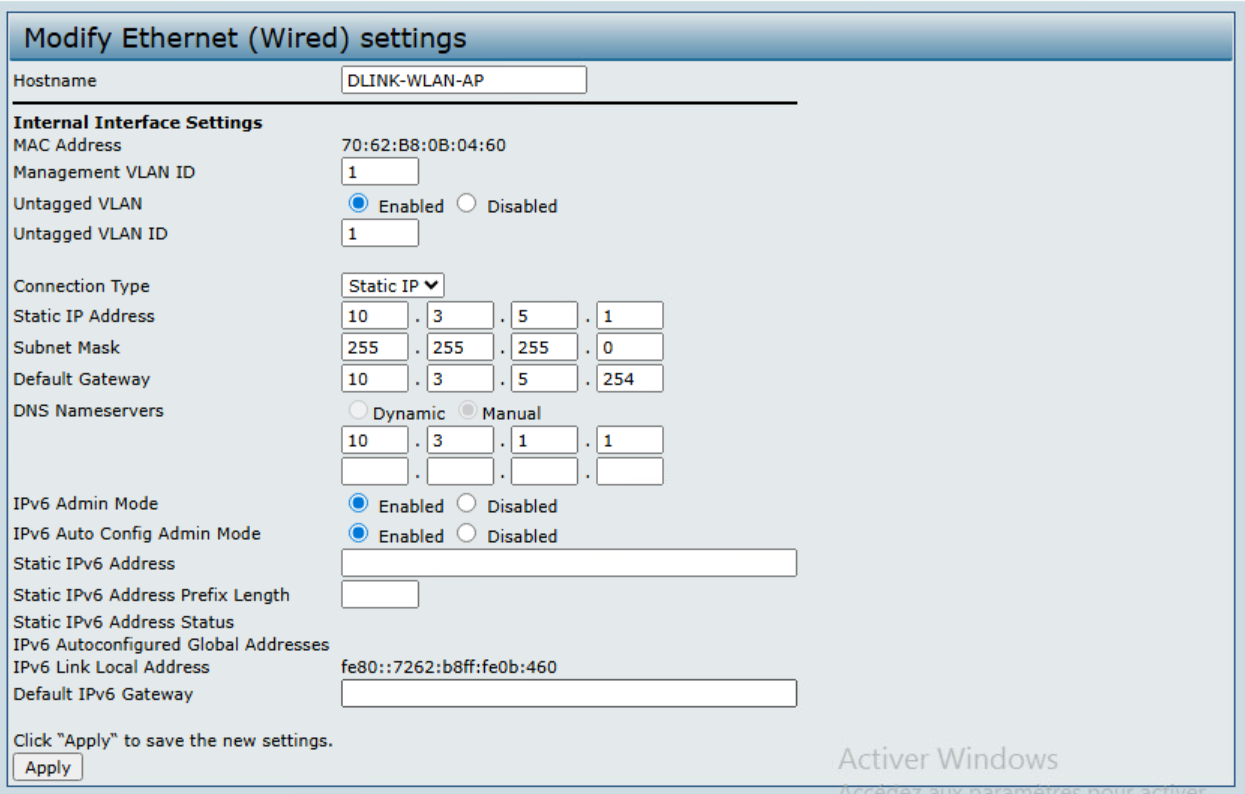 Configuration de la borne Wi-Fi