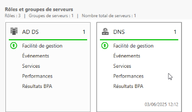 Rôles AD DS et DNS opérationnels