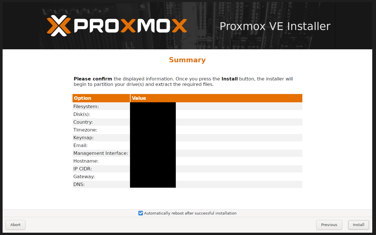 Résumé Installation Proxmox