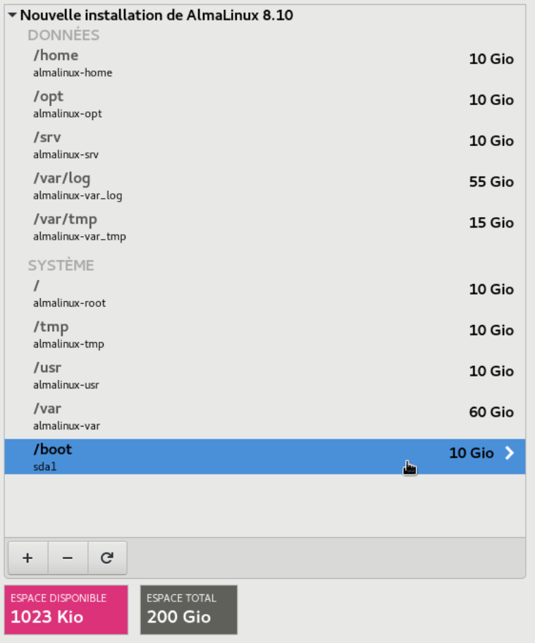 Partitionnement AlmaLinux
